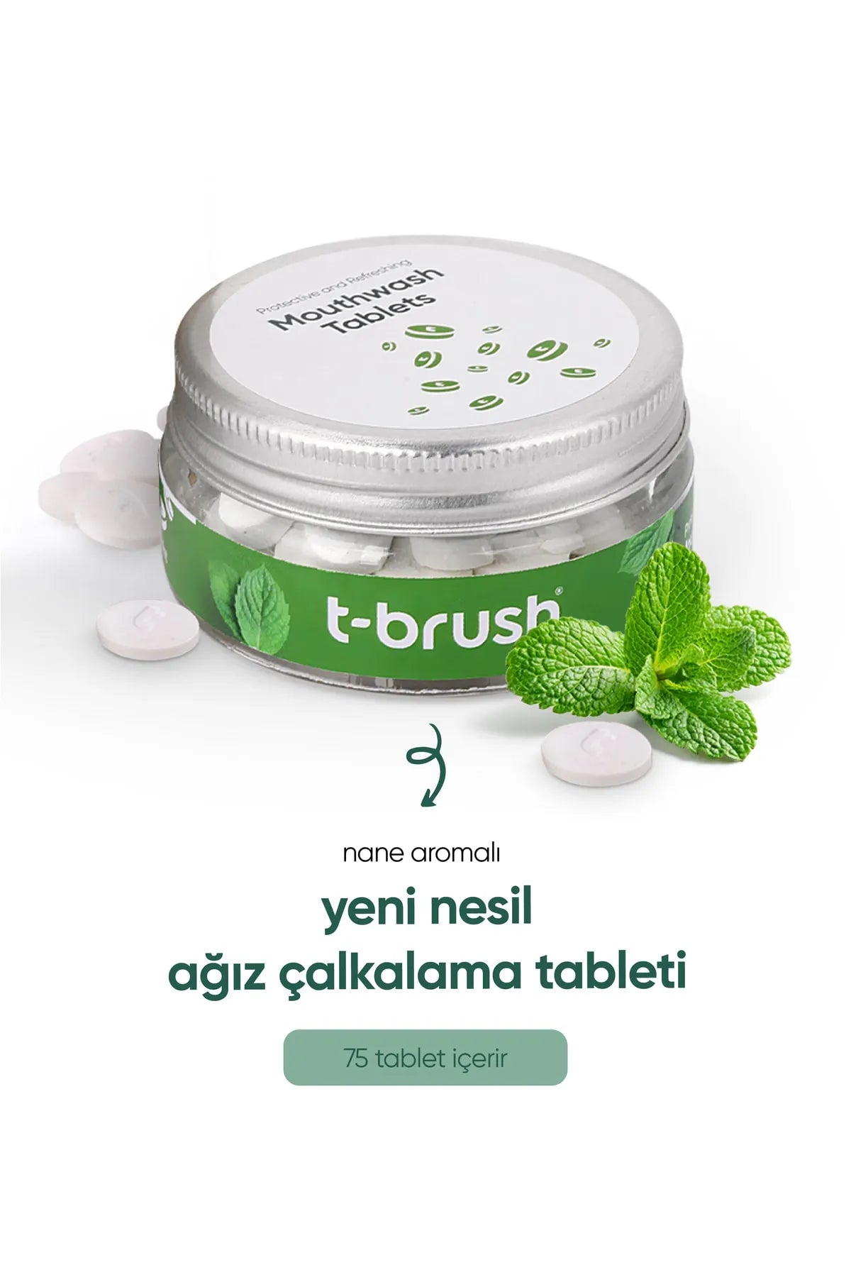 T-Brush Nane Aromalı Florürlü Ağız Çalkalama Tableti - 75 Adet
