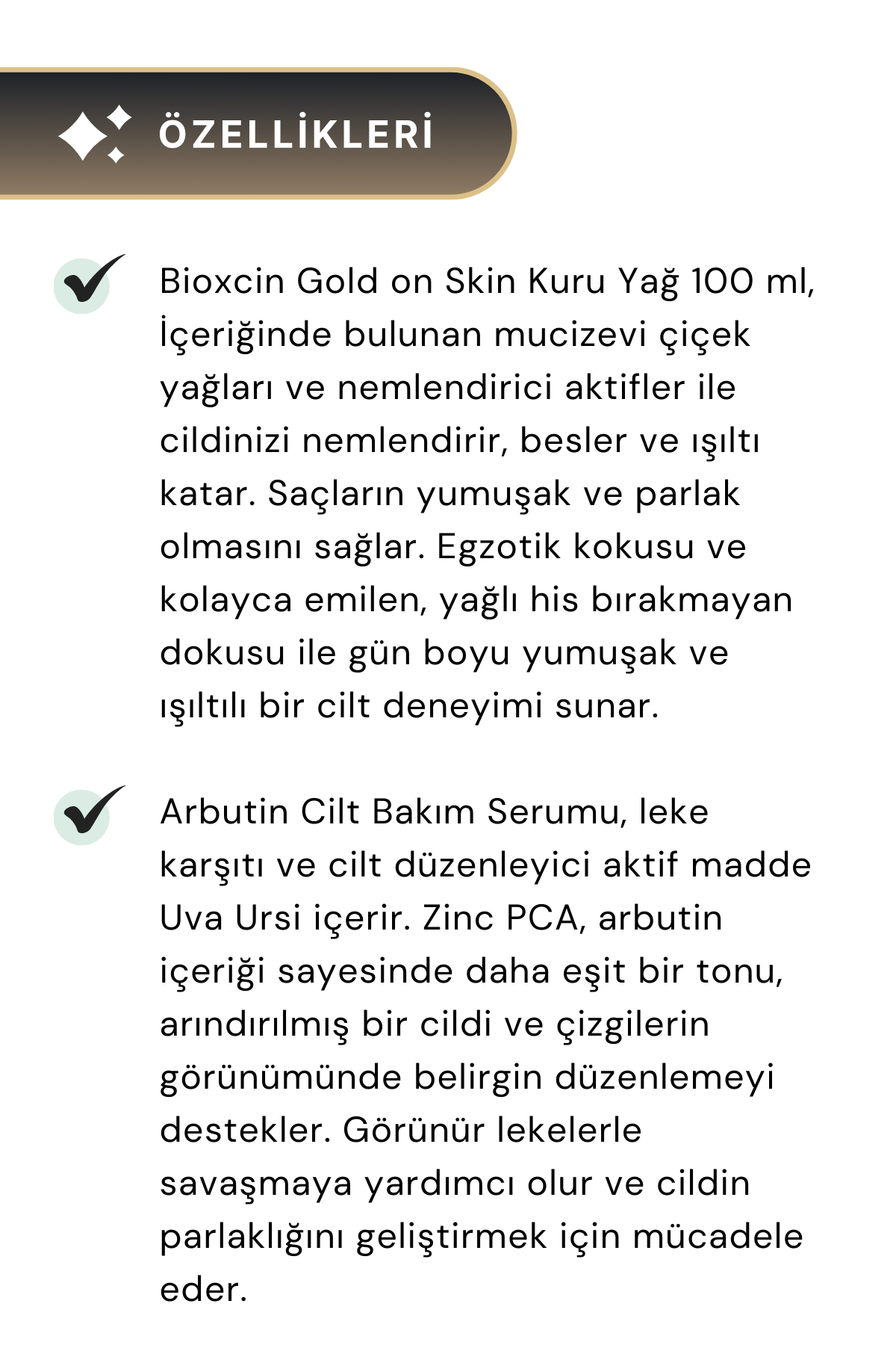 Bioxcin Gold on Skin Kuru Yağ 100 ml & The Fair Arbutin Leke Karşıtı Cilt Serumu 30 ml