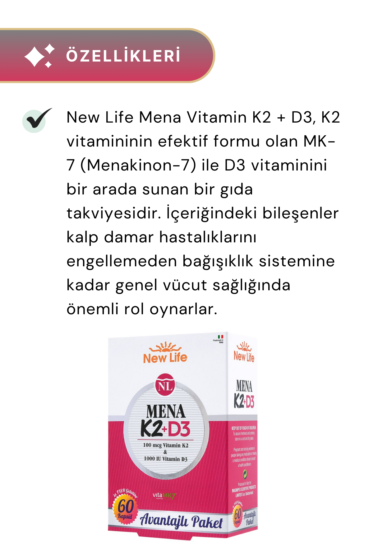 New Life Mena K2 + D3 60 Kapsül 3'lü Paket