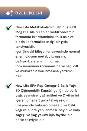 New Life B12 Plus 60 Tablet & EFA Pop 30 Kapsül