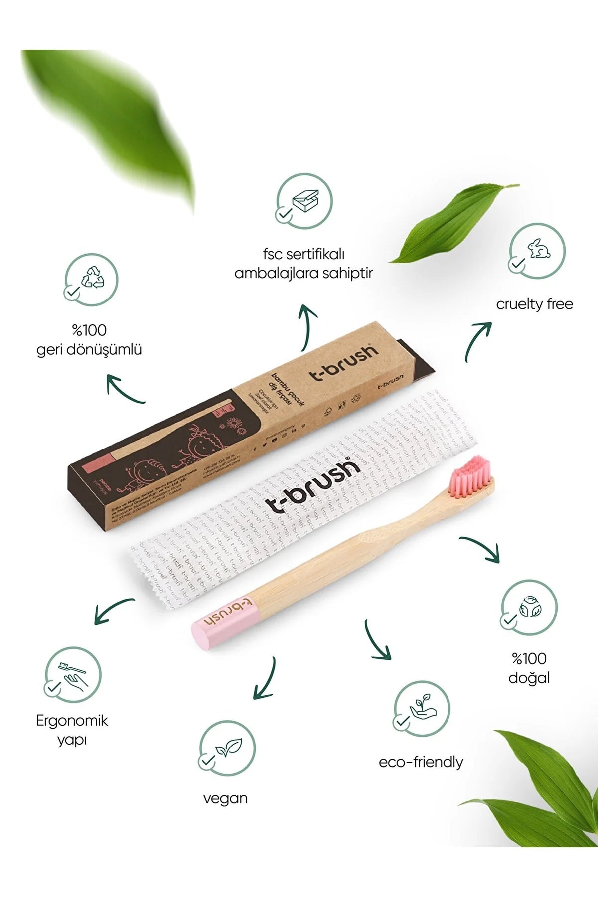T-Brush Bambu Çocuk Yumuşak Diş Fırçası - Pembe