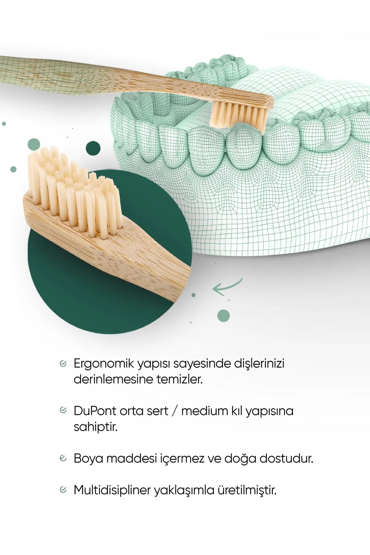 T-Brush Bambu Orta Sert Diş Fırçası - Krem Rengi