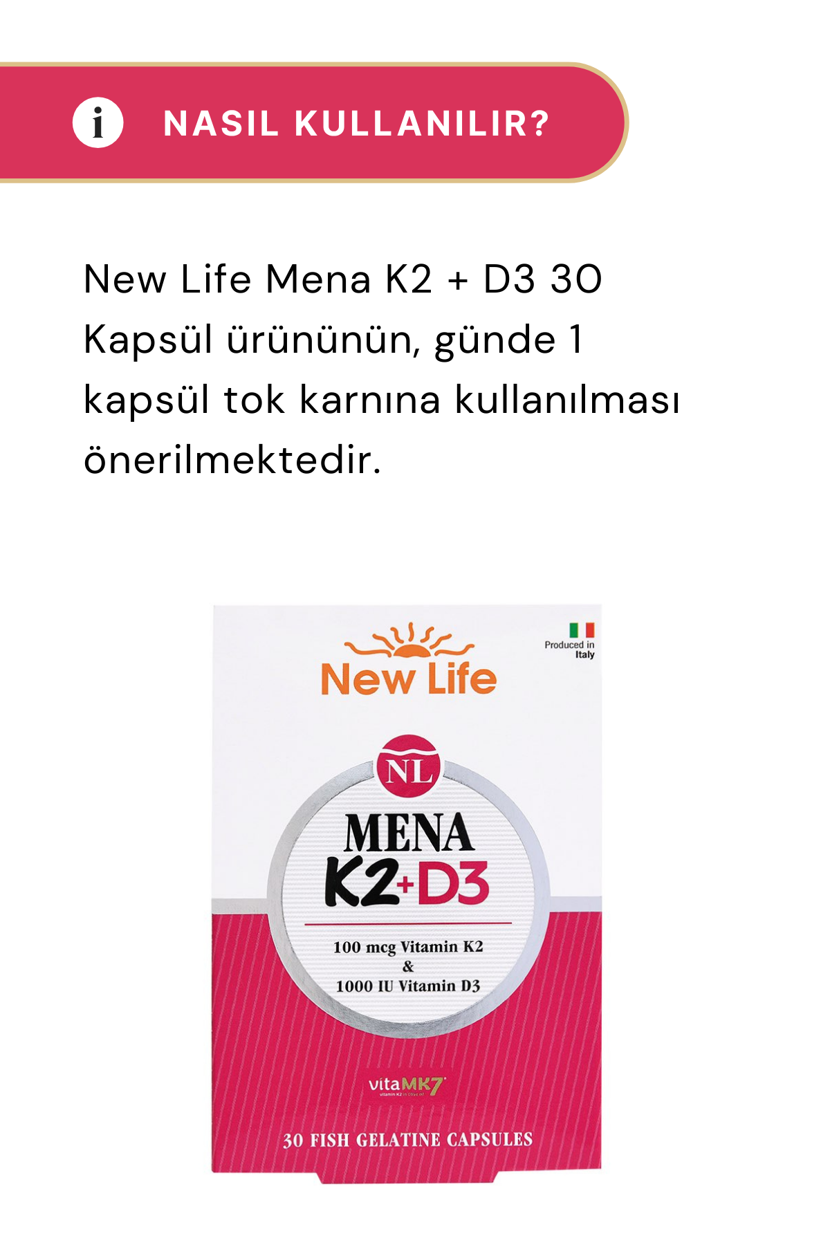 New Life Mena K2 + D3 30 Kapsül 4'lü Paket