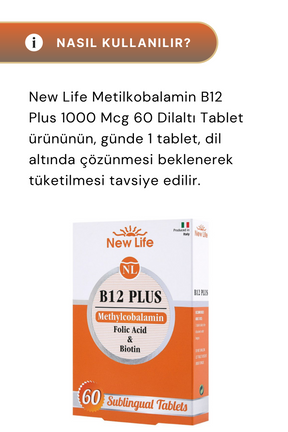 New Life B12 Plus Methylcobalamin 60 Dilaltı Tablet 2'li Paket
