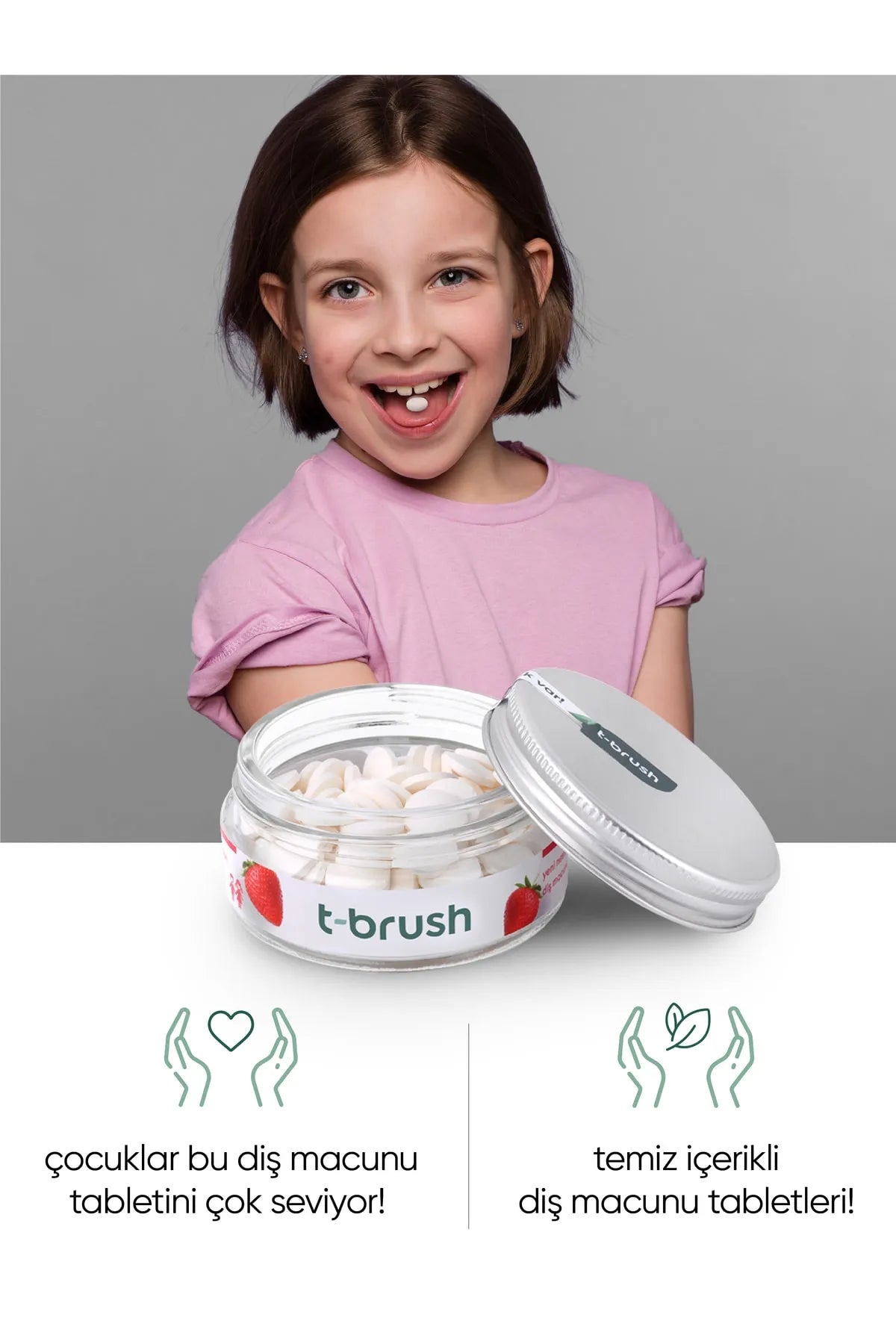 T-Brush Çilek Aromalı Florürsüz Diş Macunu Tableti - 90 Adet