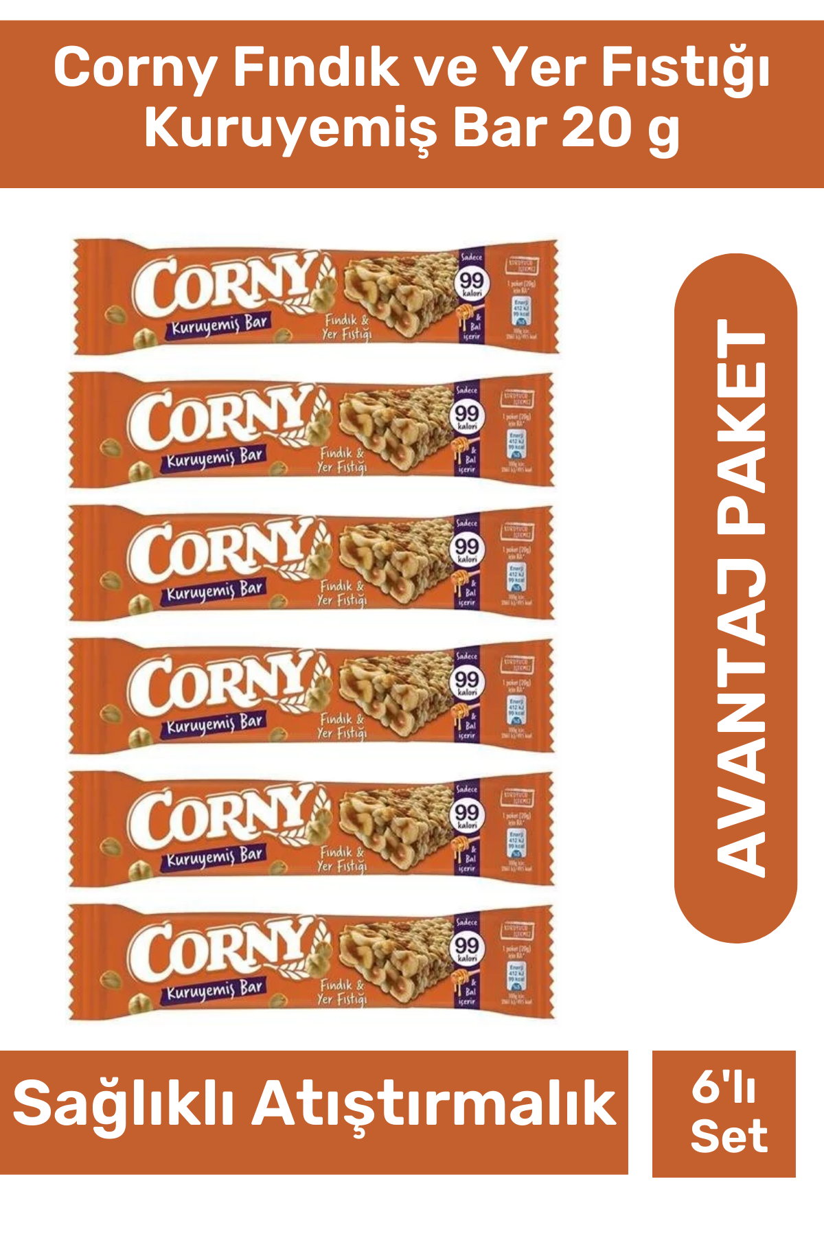 Corny Fındık ve Yer Fıstığı Kuruyemiş Bar 20 g 6'lı Paket