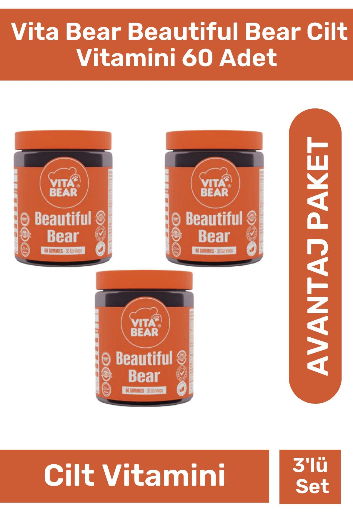 Beautiful Bear Cilt Vitamini 60 Adet 3'lü Paket
