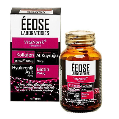 Éeose VitaNorsk Collagen Tablet for Woman ( Kollajen + Hyaluronik Asit + Atkuyruğu + Biotin + C Vitamini) 45 Tablet
