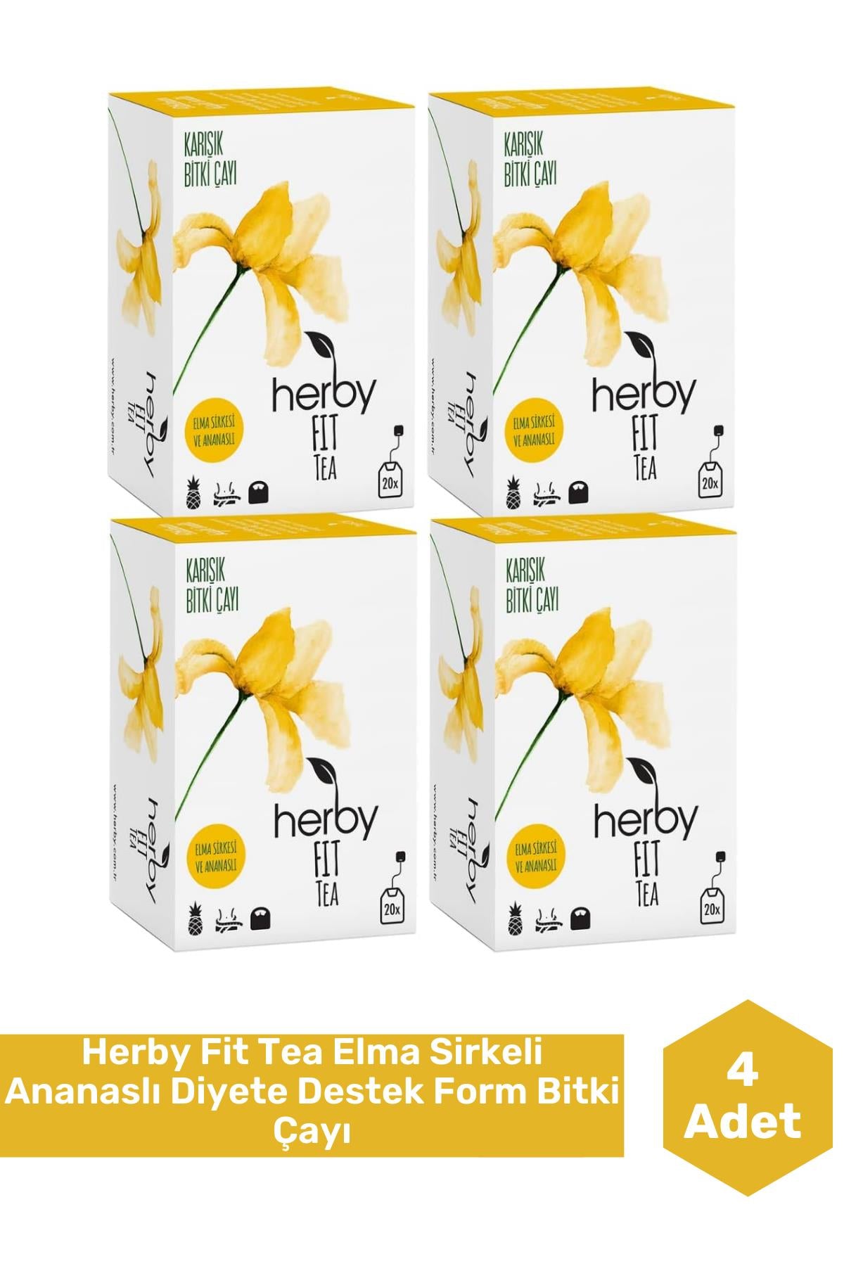 Herby Fit Tea Elma Sirkeli ve Ananaslı 20'li Bitki Çayı 4'lü Paket