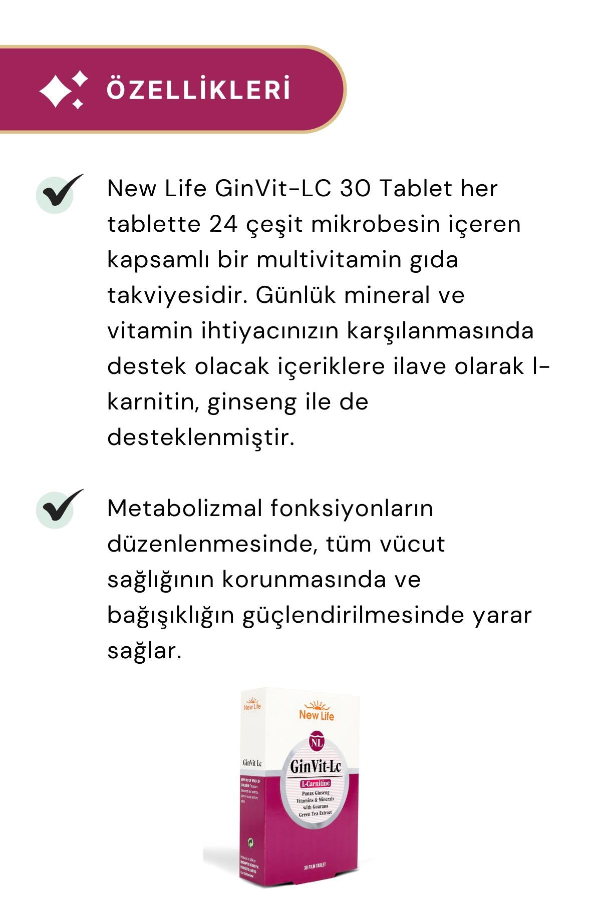 New Life GinVit-LC 30 Tablet 4'lü Paket
