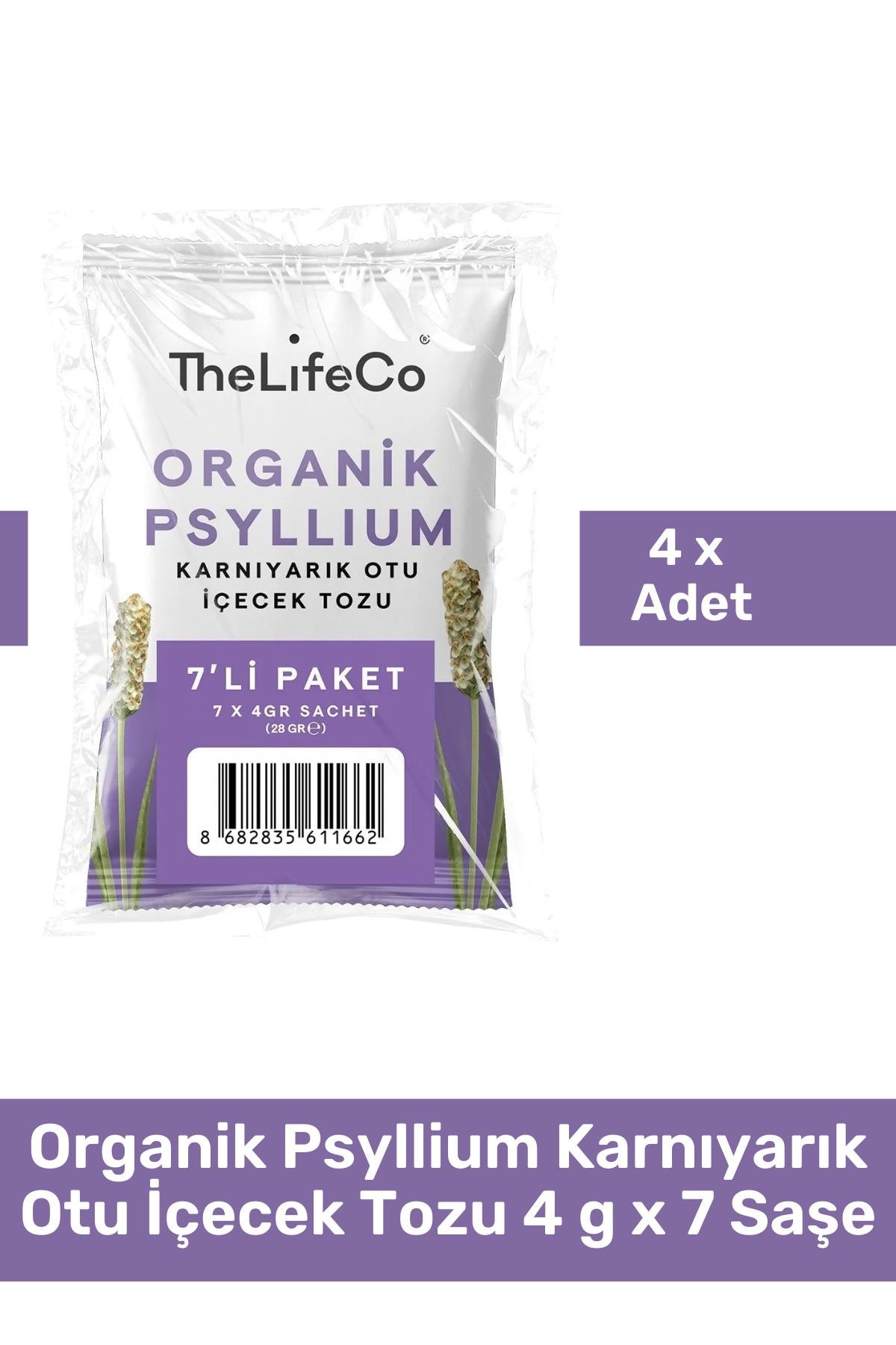 TheLifeCo Organik Psyllium Karnıyarık Otu İçecek Tozu 4 g x 7 Saşe 4'lü Paket