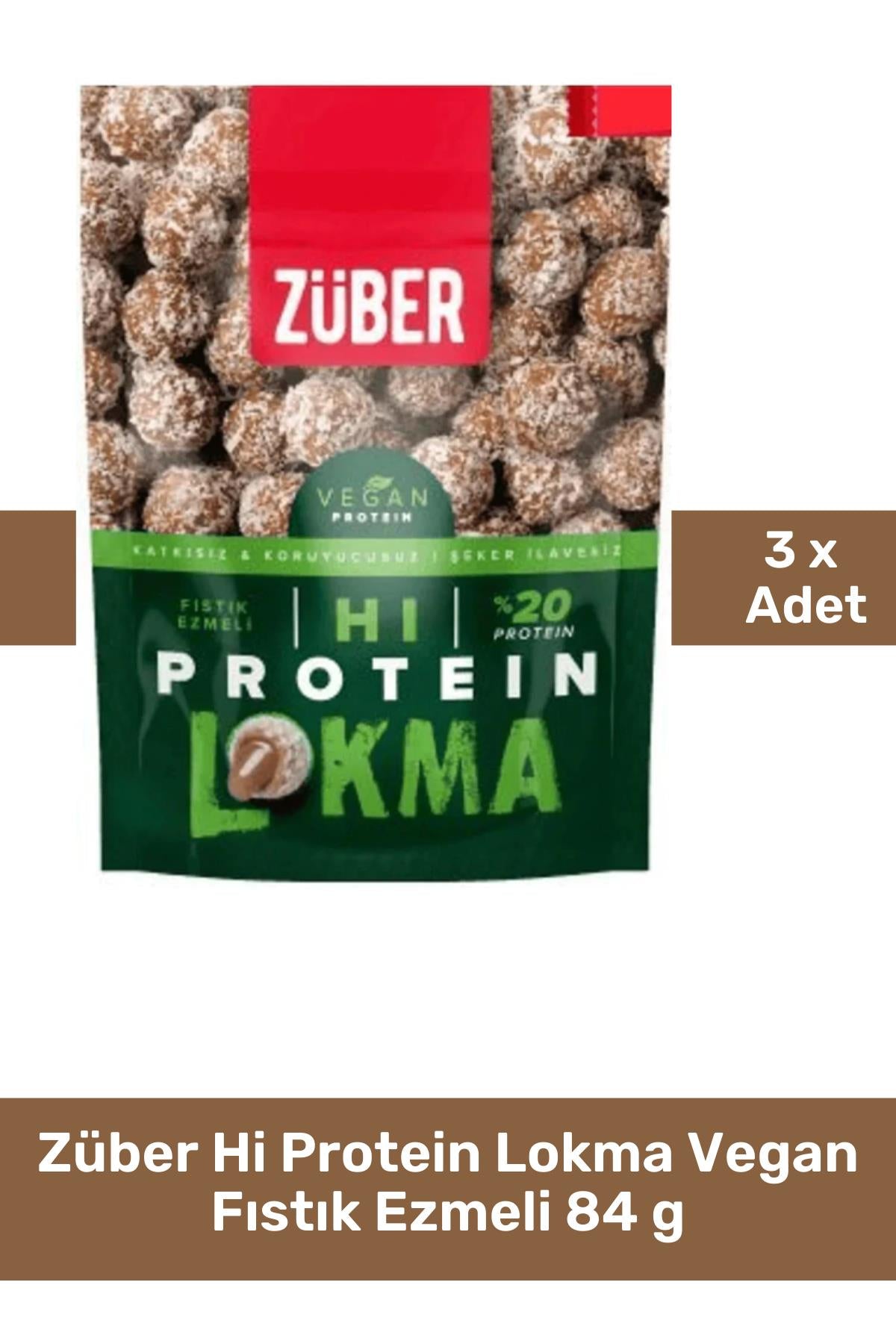 Züber Hi Protein Lokma Vegan Fıstık Ezmeli 84 g 3'lü Paket