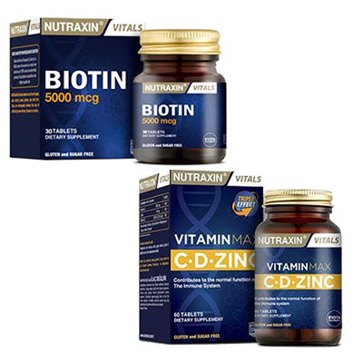 Nutraxin Biotin 5000 Mcg 30 Tablet & Vitamin Max C D Zinc 60 Tablet