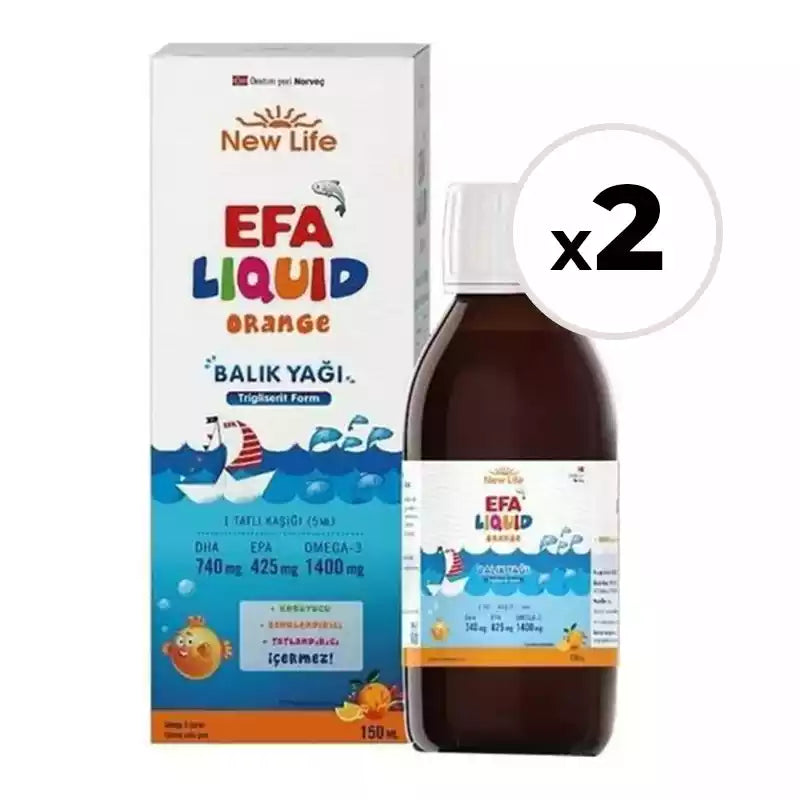 New Life EFA Liquid Portakal Balık Yağı Şurubu 150 ml 2'li Paket