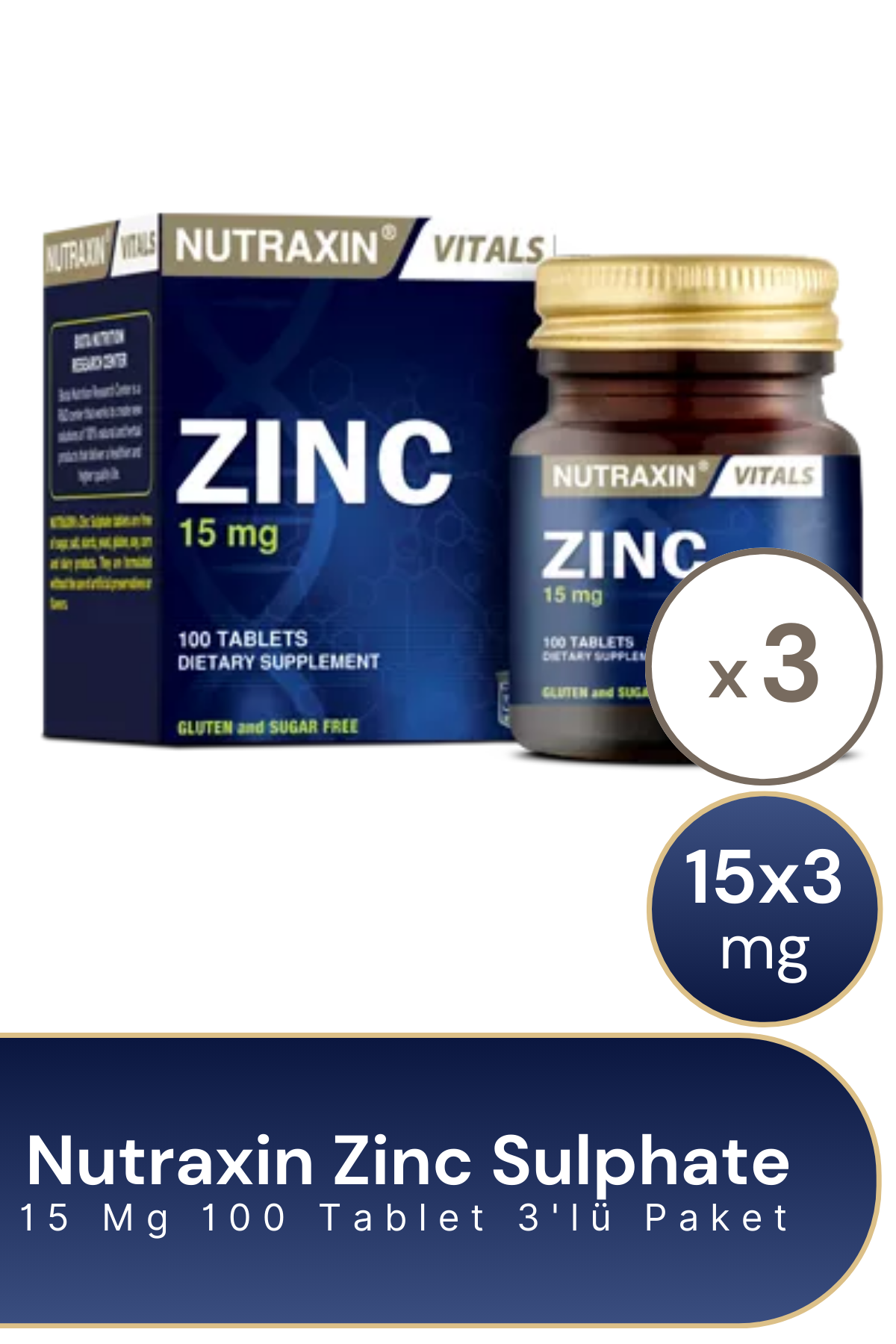 Nutraxin Zinc Sulphate 15 mg 100 Tablet 3'lü Paket