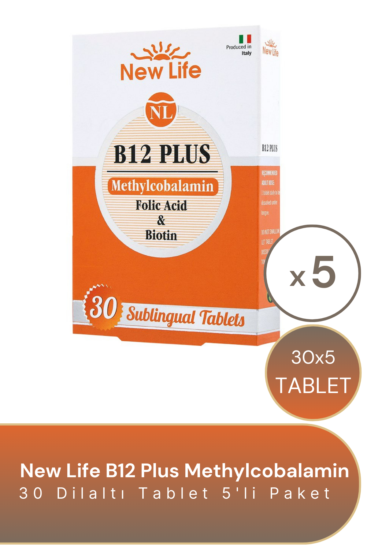 New Life Metilkobalamin B12 Plus 1000 mcg 30 Dilaltı Tablet 5'li Paket