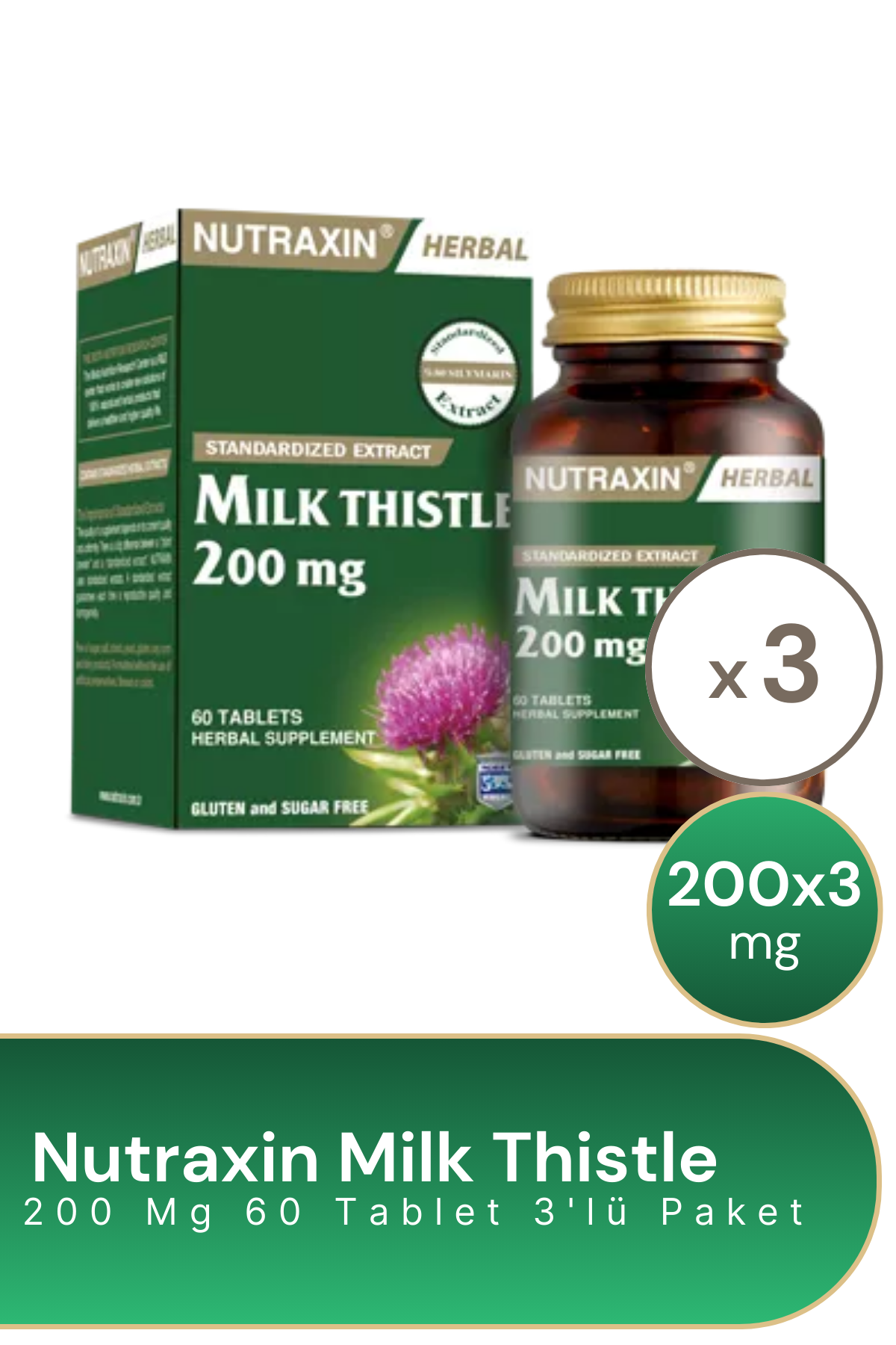 Nutraxin Milk Thistle 200 Mg 60 Tablet 3'lü Paket