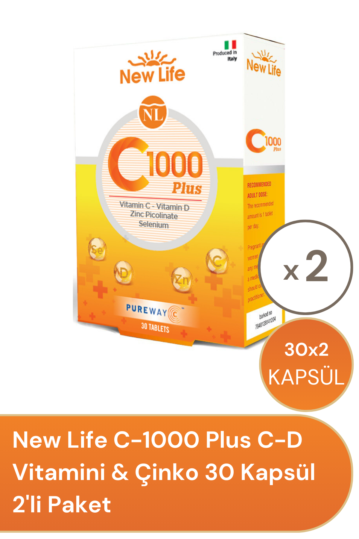New Life C-1000 Plus C-D Vitamini & Çinko 30 Kapsül 2'li Paket