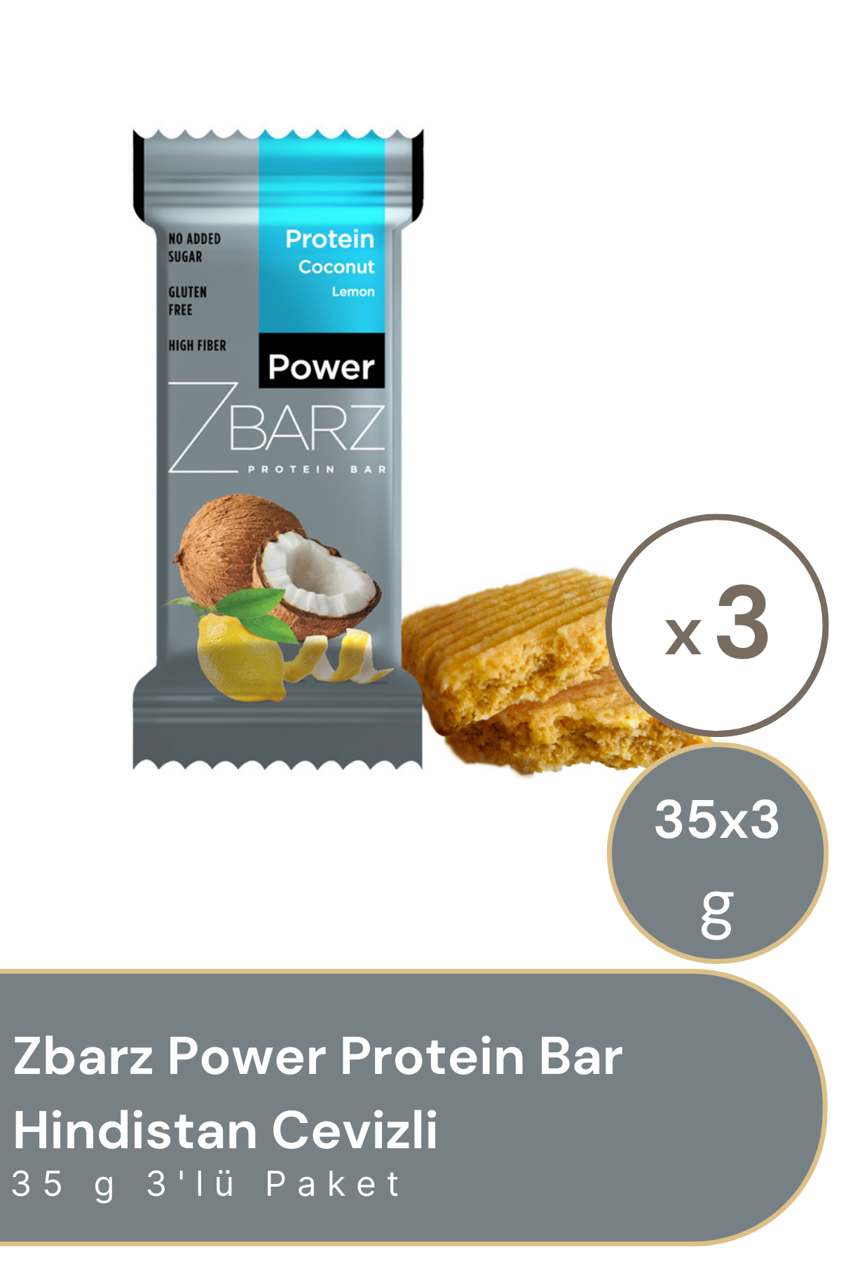 Zbarz Power Protein Bar Hindistan Cevizli - Limonlu 35 g 3'lü Paket