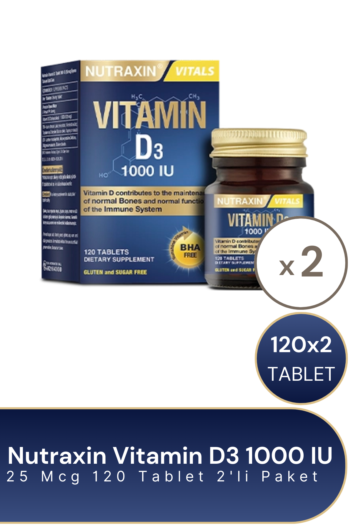 Nutraxin Vitamin D3 1000 IU 120 Tablet 2'li Paket