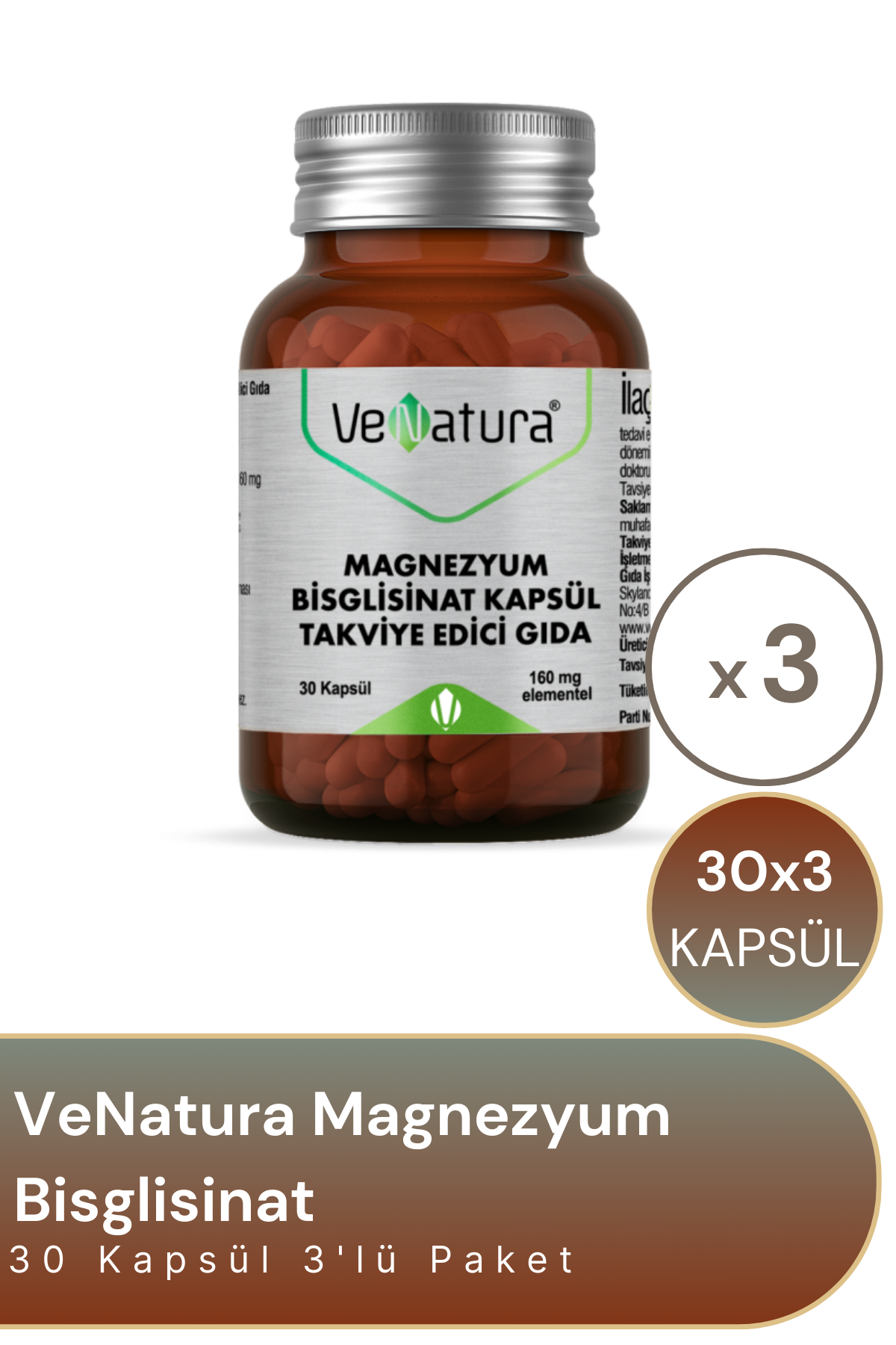 VeNatura Magnezyum Bisglisinat 160 mg 30 Kapsül 3'lü Paket