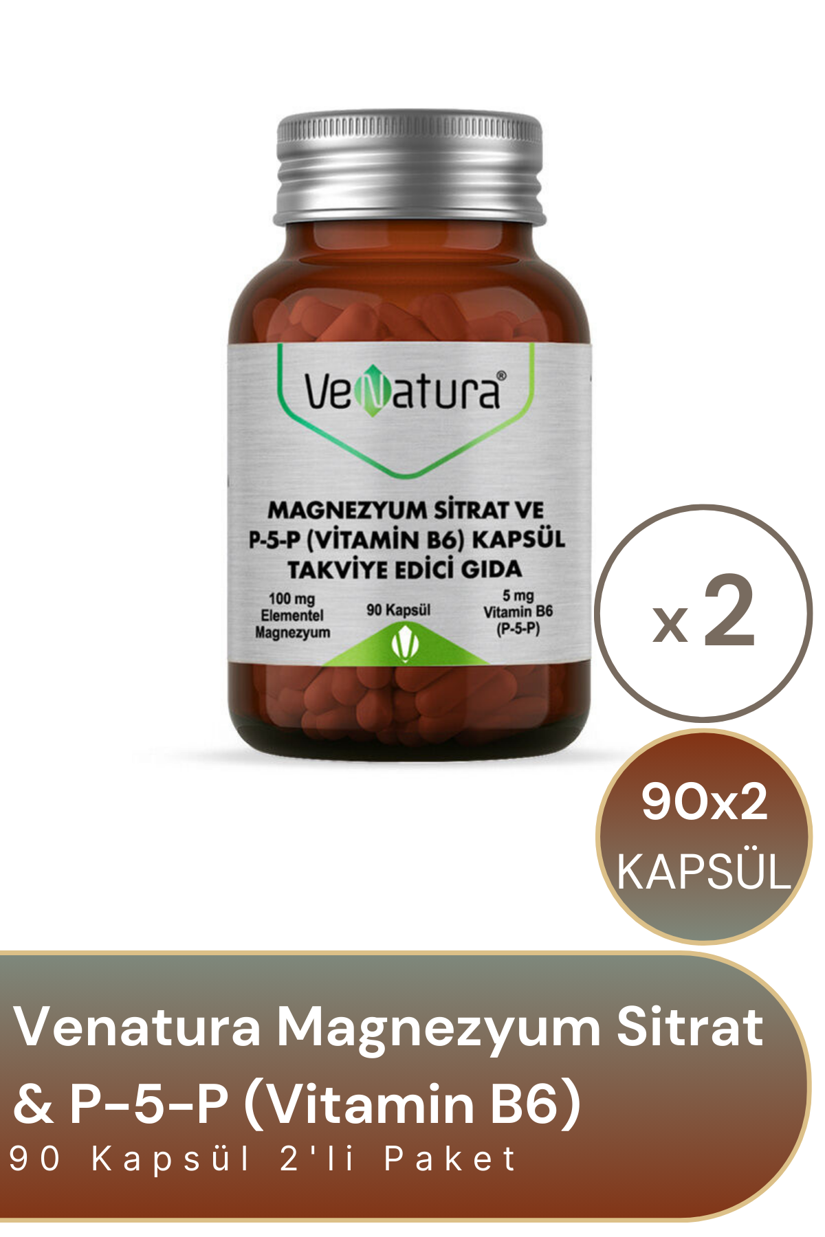 Venatura Magnezyum Sitrat ve P-5-P (Vitamin B6) 90 Tablet 2'li Paket