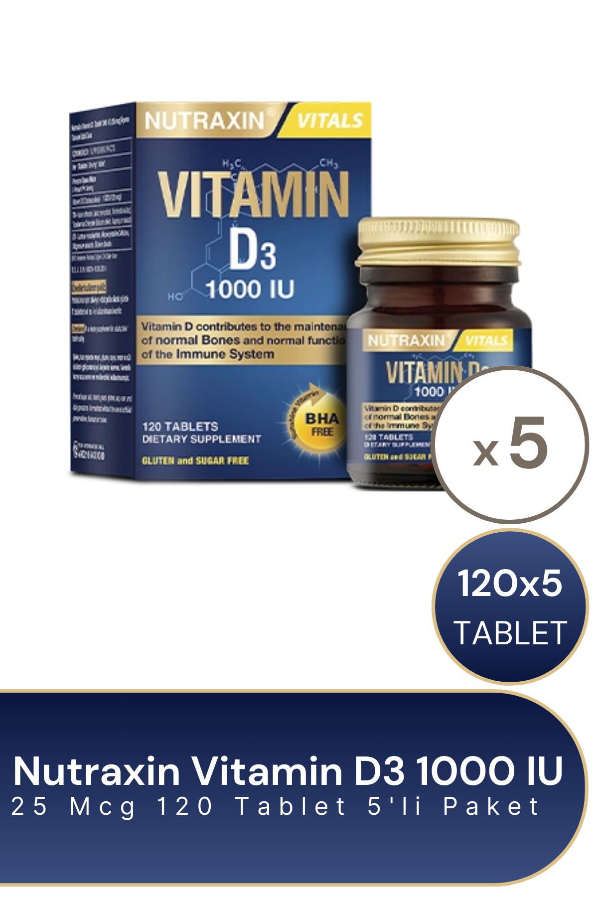 Nutraxin Vitamin D3 1000 IU 120 Tablet 5'li Paket