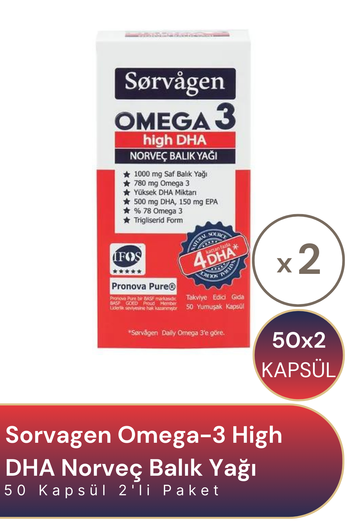 Sorvagen Omega-3 High DHA Norveç Balık Yağı 50 Kapsül 2'li Paket