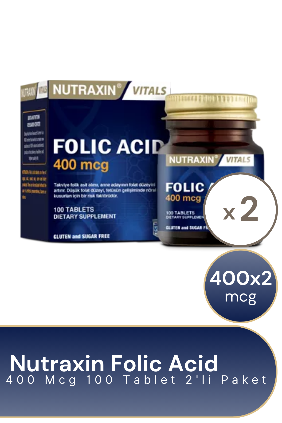 Nutraxin Folic Acid 400 Mcg 100 Tablet 2'li Paket