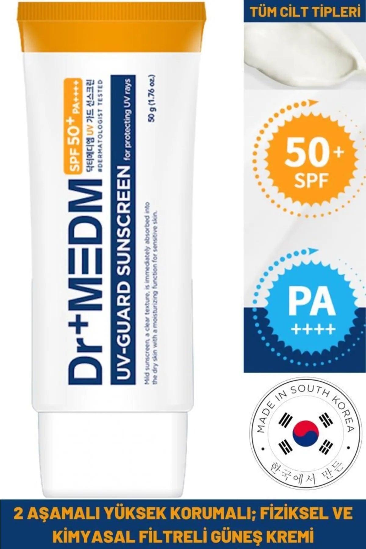 Dermal Dr+Medm Uv Guard Sunscreen Yüksek Korumalı Fiziksel ve Kimyasal Filtreli Güneş Kremi 50 g