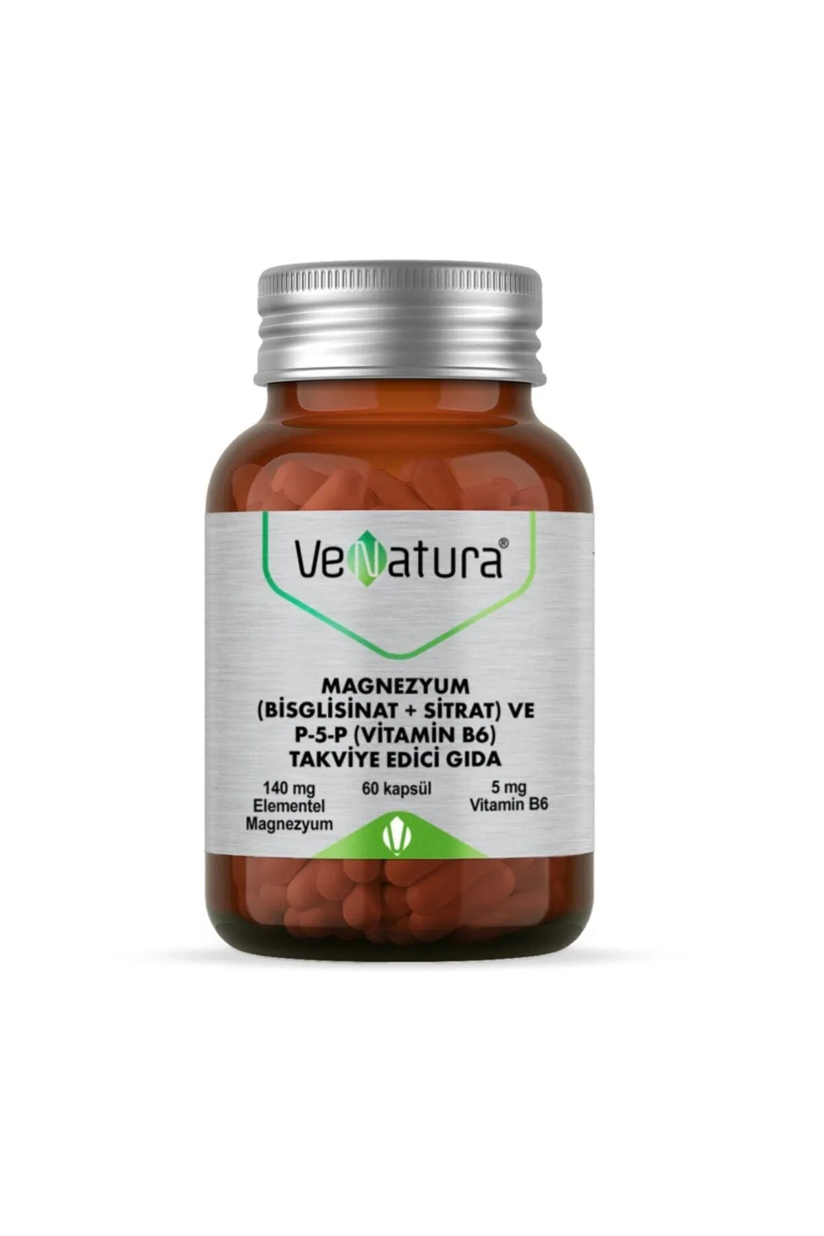 VeNatura Magnezyum (Bisglisinat+Sitrat) ve P5P (Vitamin B6) 60 Kapsül