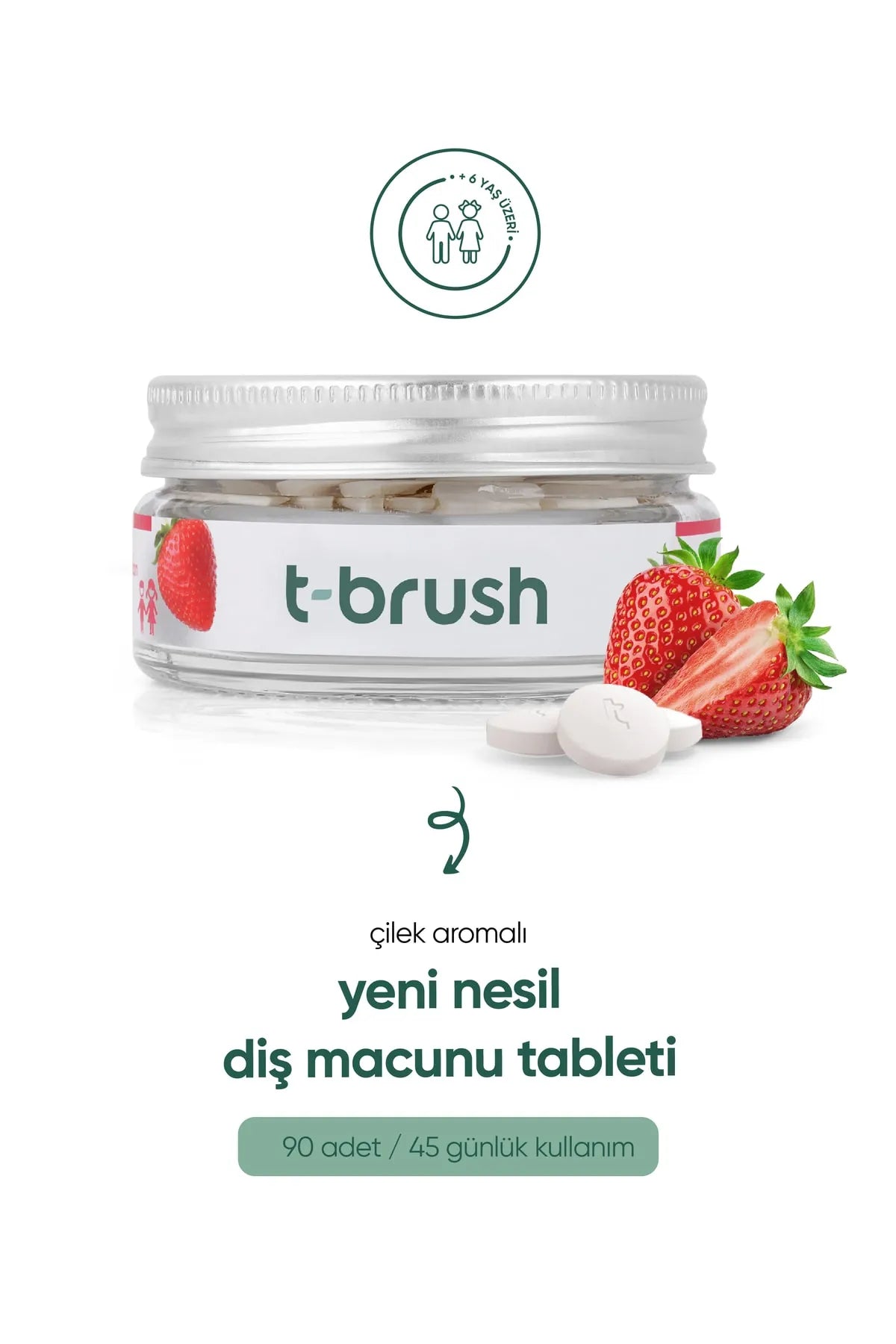 T-Brush Çilek Aromalı Florürsüz Diş Macunu Tableti - 90 Adet