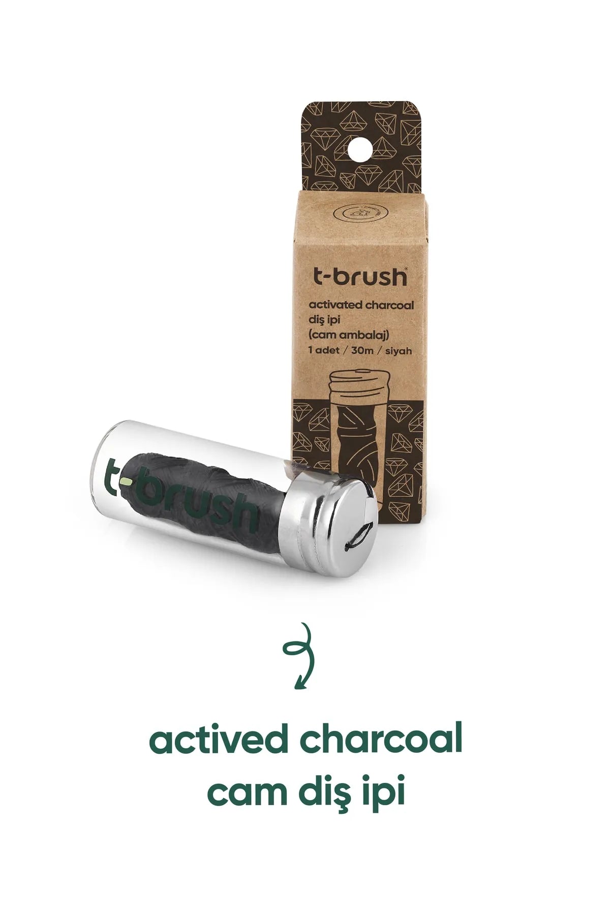 T-Brush Doğal Activated Charcoal Cam Şişe Diş İpi 30 m