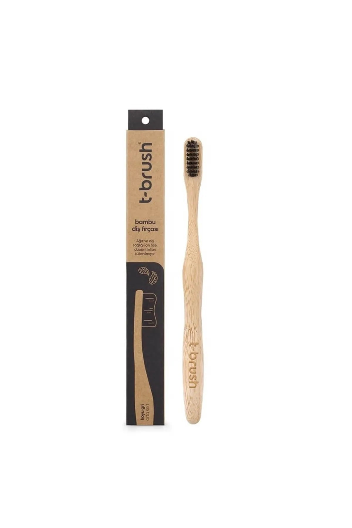 T-Brush Bambu Orta Sert Diş Fırçası - Koyu Gri