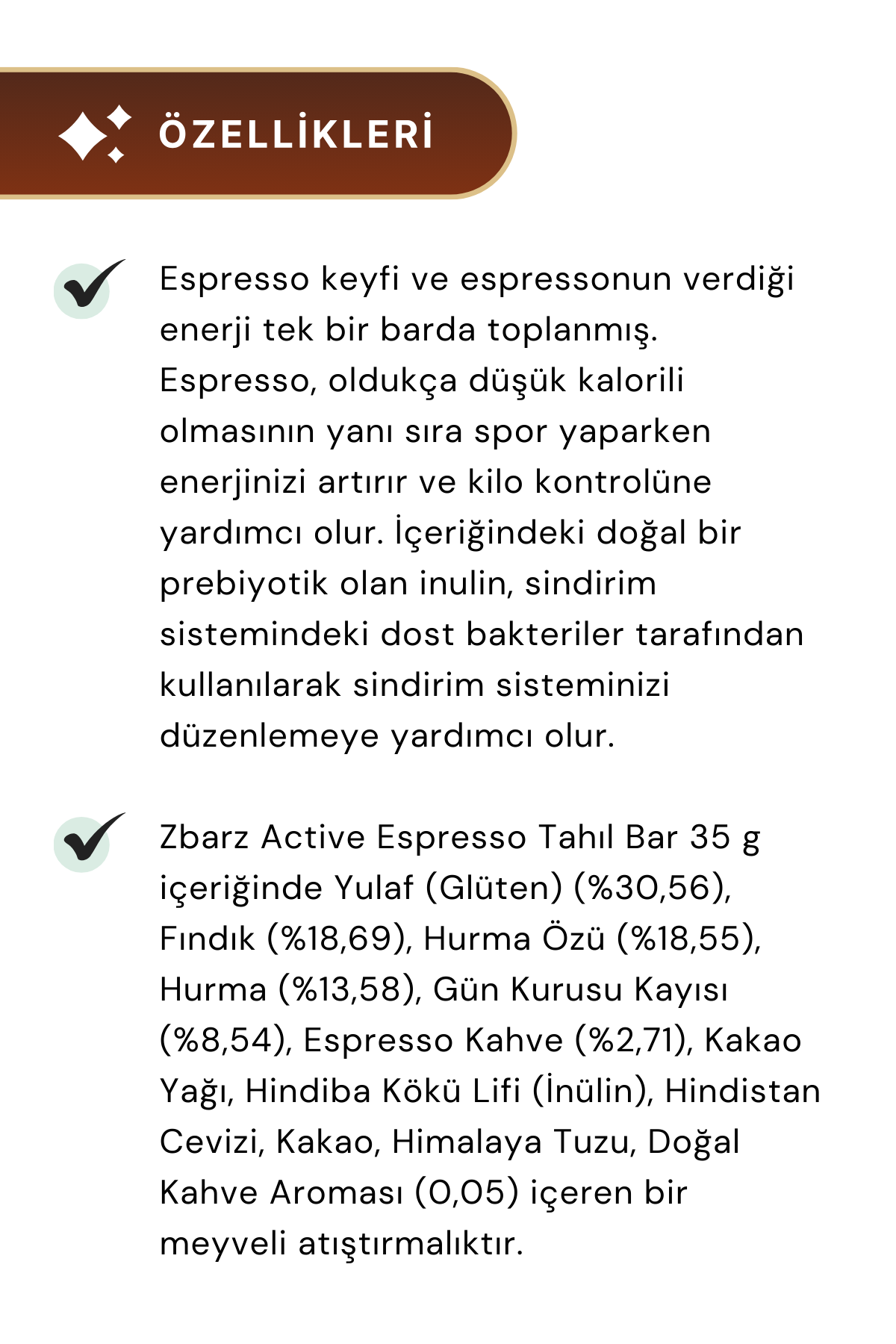 Zbarz Active Espresso Tahıl Bar 35 g 12'li Paket