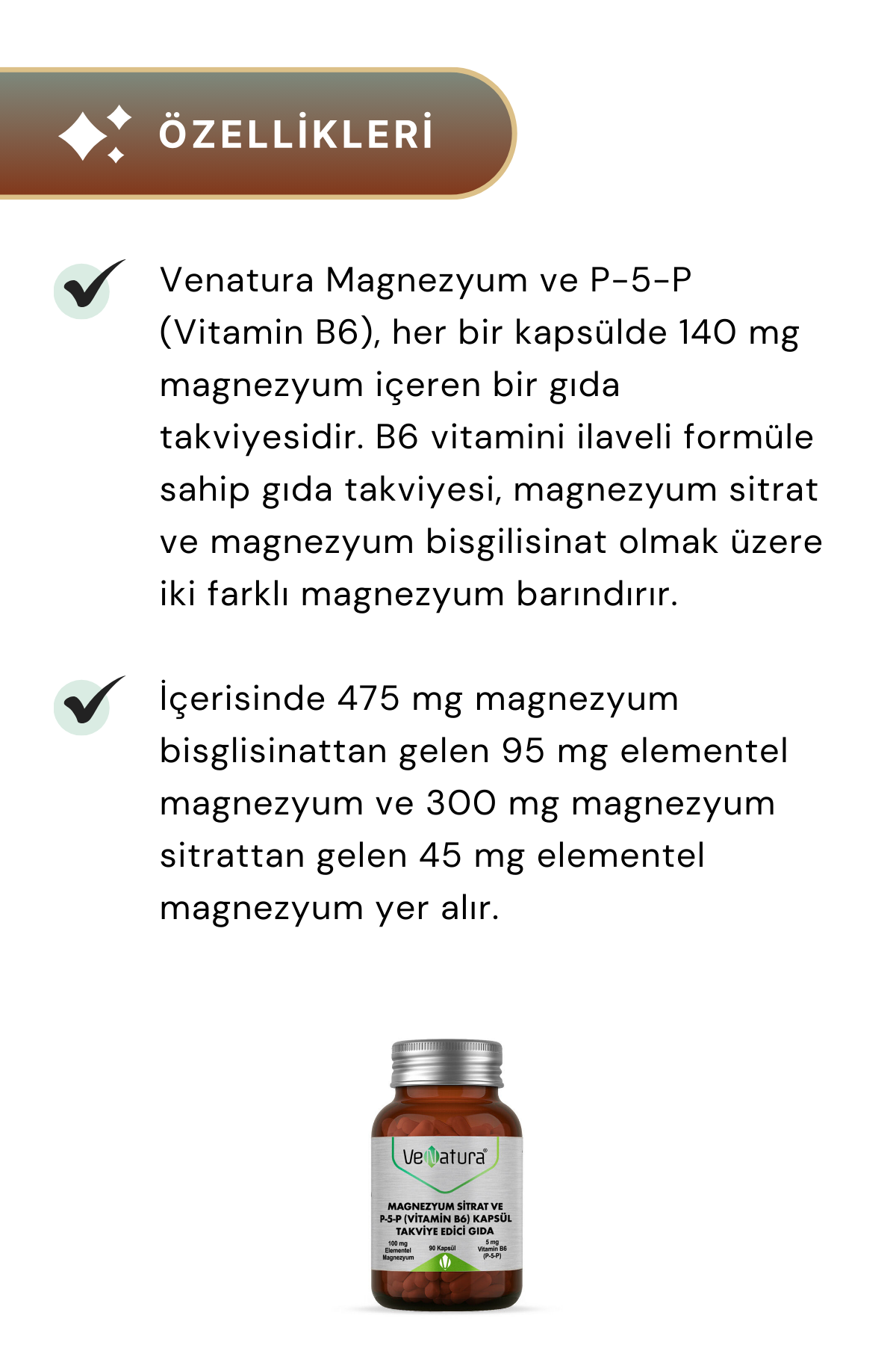 Venatura Magnezyum Sitrat ve P-5-P (Vitamin B6) 90 Tablet 2'li Paket