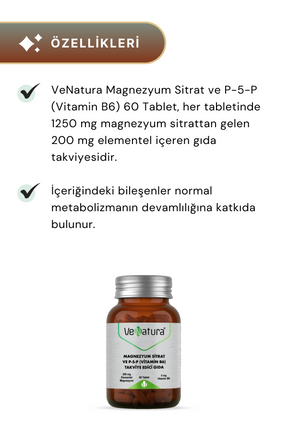 VeNatura Magnezyum Sitrat ve P-5-P (Vitamin B6) 60 Tablet 2'li Paket