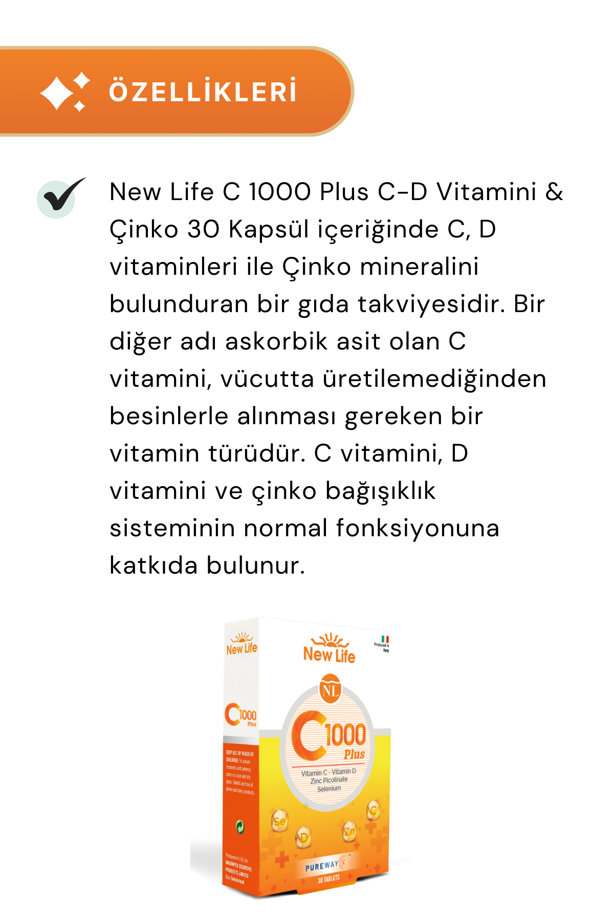 New Life C-1000 Plus C-D Vitamini & Çinko 30 Kapsül 2'li Paket