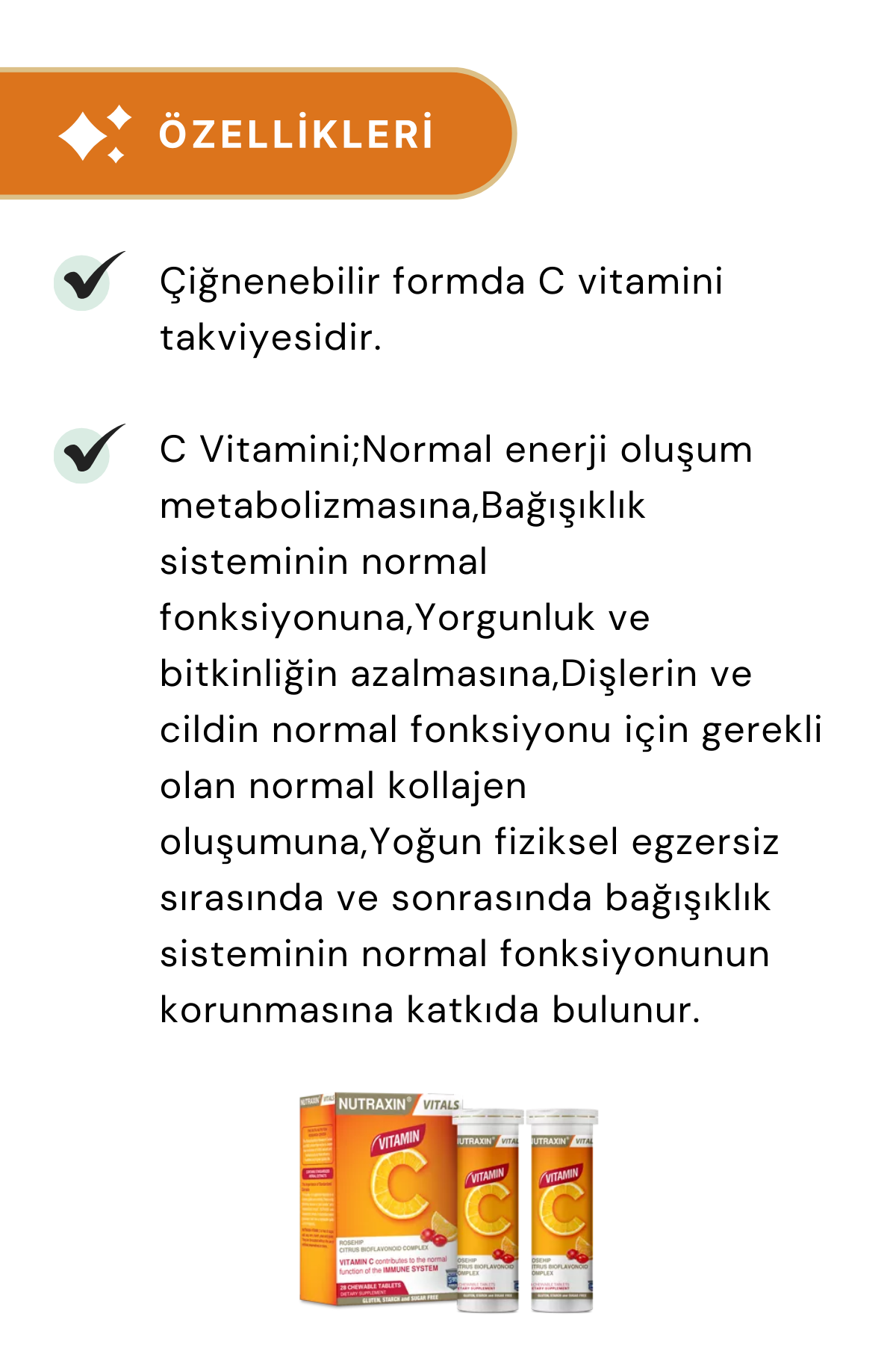 Nutraxin C Vitamini 28 Çiğneme Tableti 2'li Paket