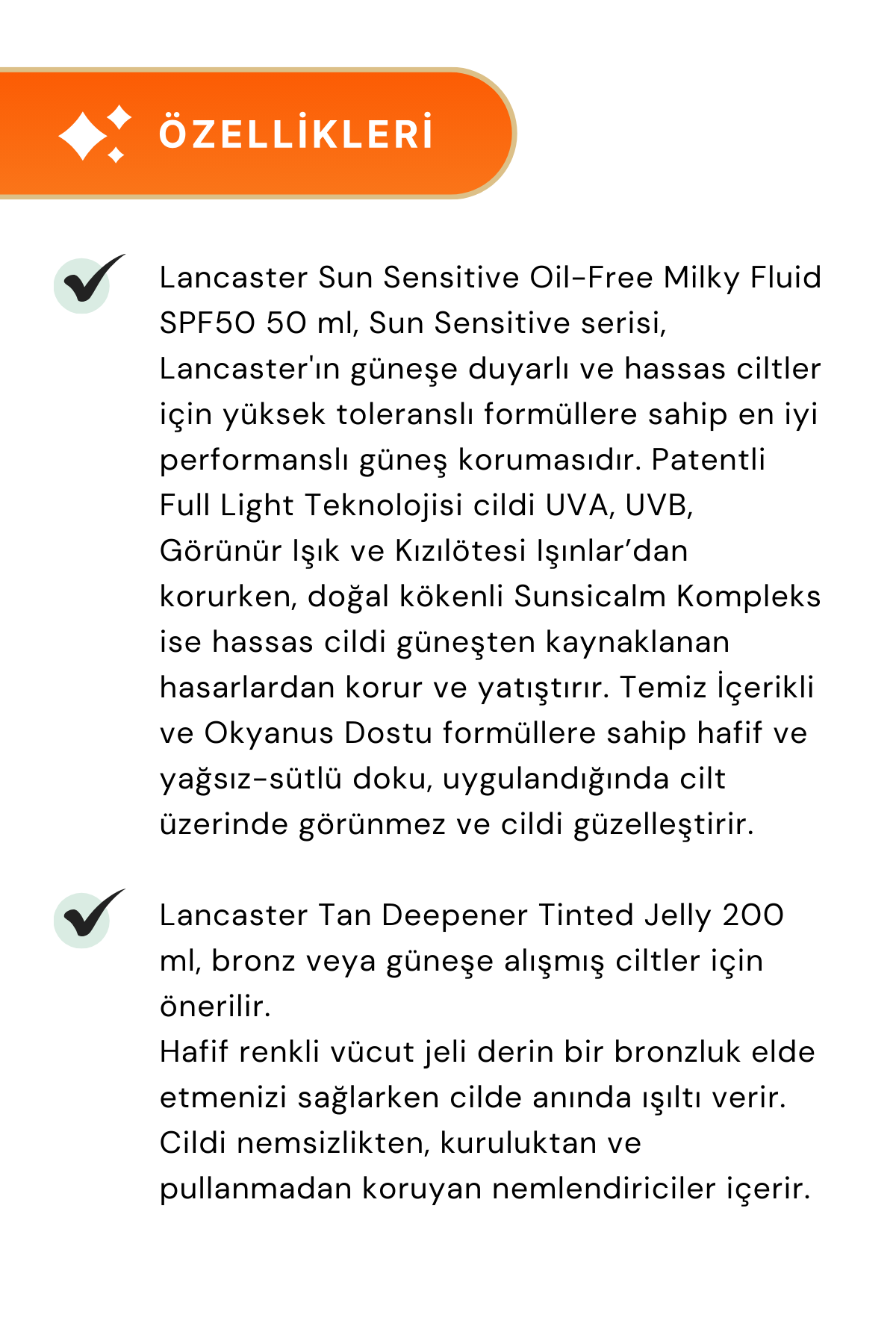 Lancaster Sun Sensitive Oil-Free Milky Fluid SPF50 50 ml & Tan Deepener Tinted Jelly 200 ml