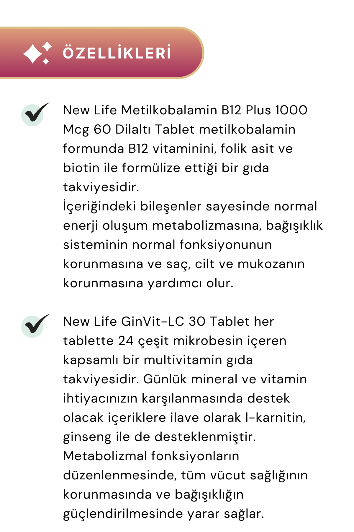 New Life B12 Plus 60 Tablet & Ginvit-Lc