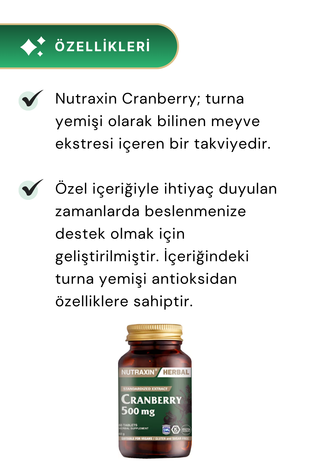 Nutraxin Cranberry 500 mg 60 Tablet 2'li Paket