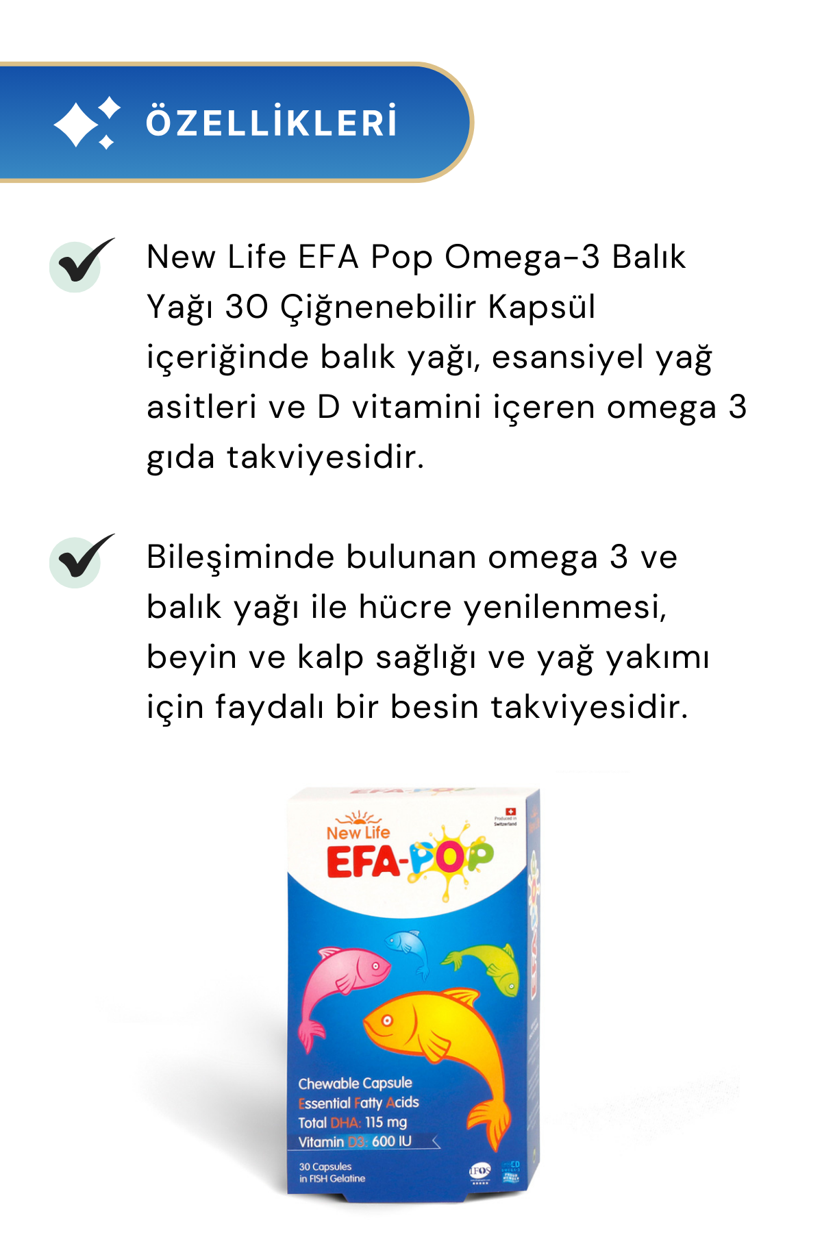 New Life EFA Pop Omega 3 Balık Yağı 30 Çiğnenebilir Kapsül 2'li Paket