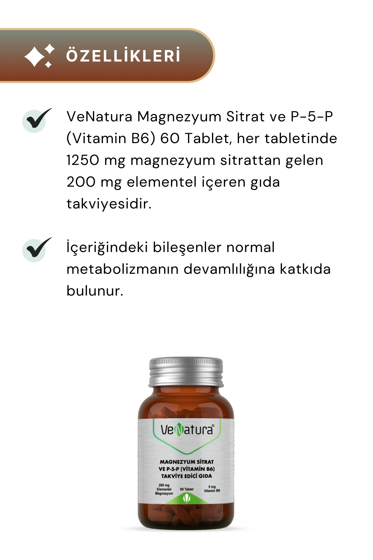 VeNatura Magnezyum Sitrat ve P-5-P (Vitamin B6) 60 Tablet 3'lü Paket