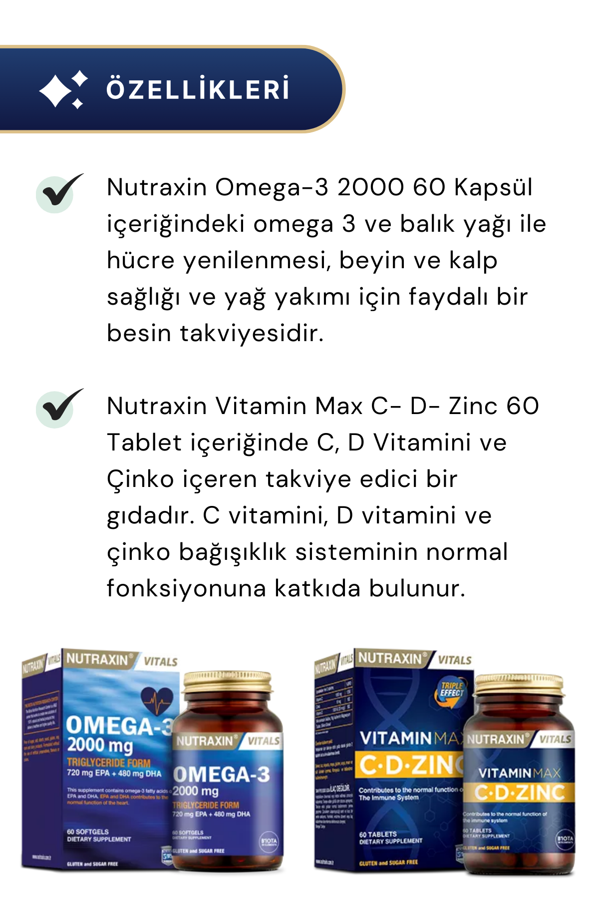 Nutraxin Omega-3 2000 mg & Vitamin Max C- D- Zinc
