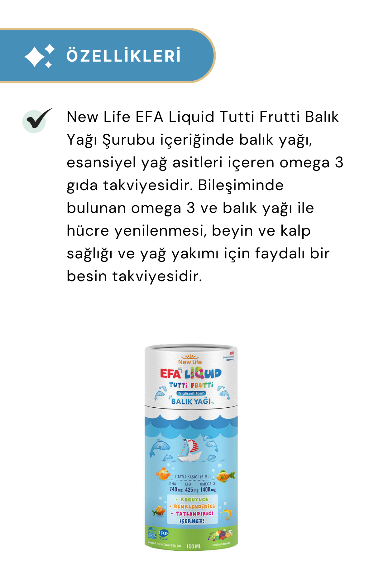 New Life EFA Liquid Tutti Frutti 150 ml Balık Yağı Şurubu - 3'lü Set