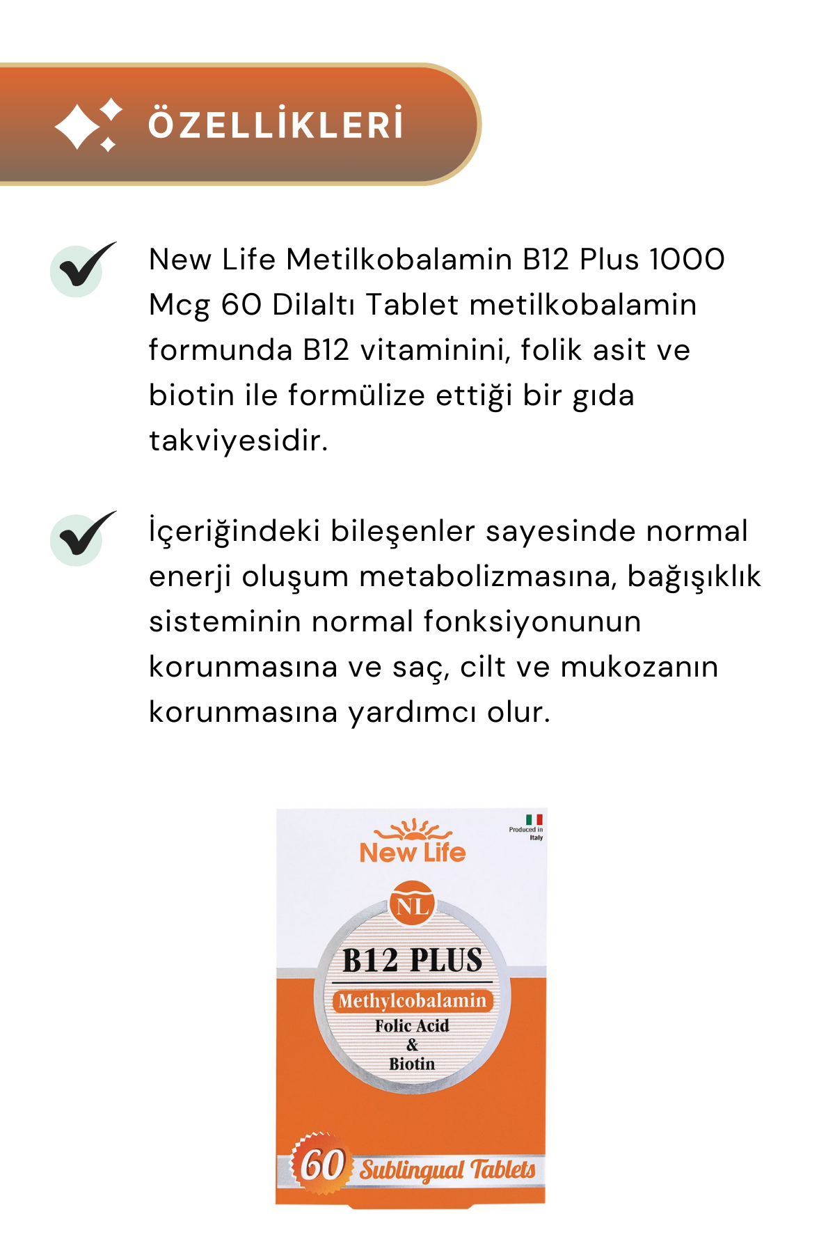 New Life B12 Plus Methylcobalamin 60 Dilaltı Tablet 2'li Paket