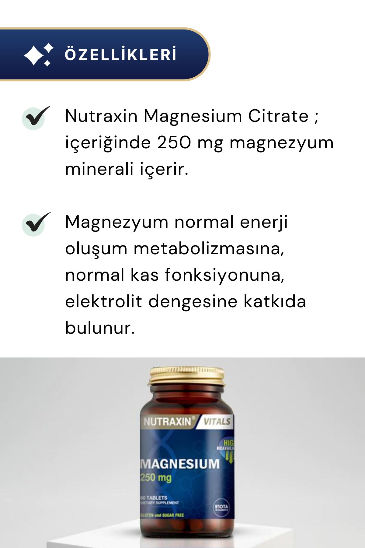 Nutraxin Magnesium Citrate 250 mg 60 Tablet 5'li Paket