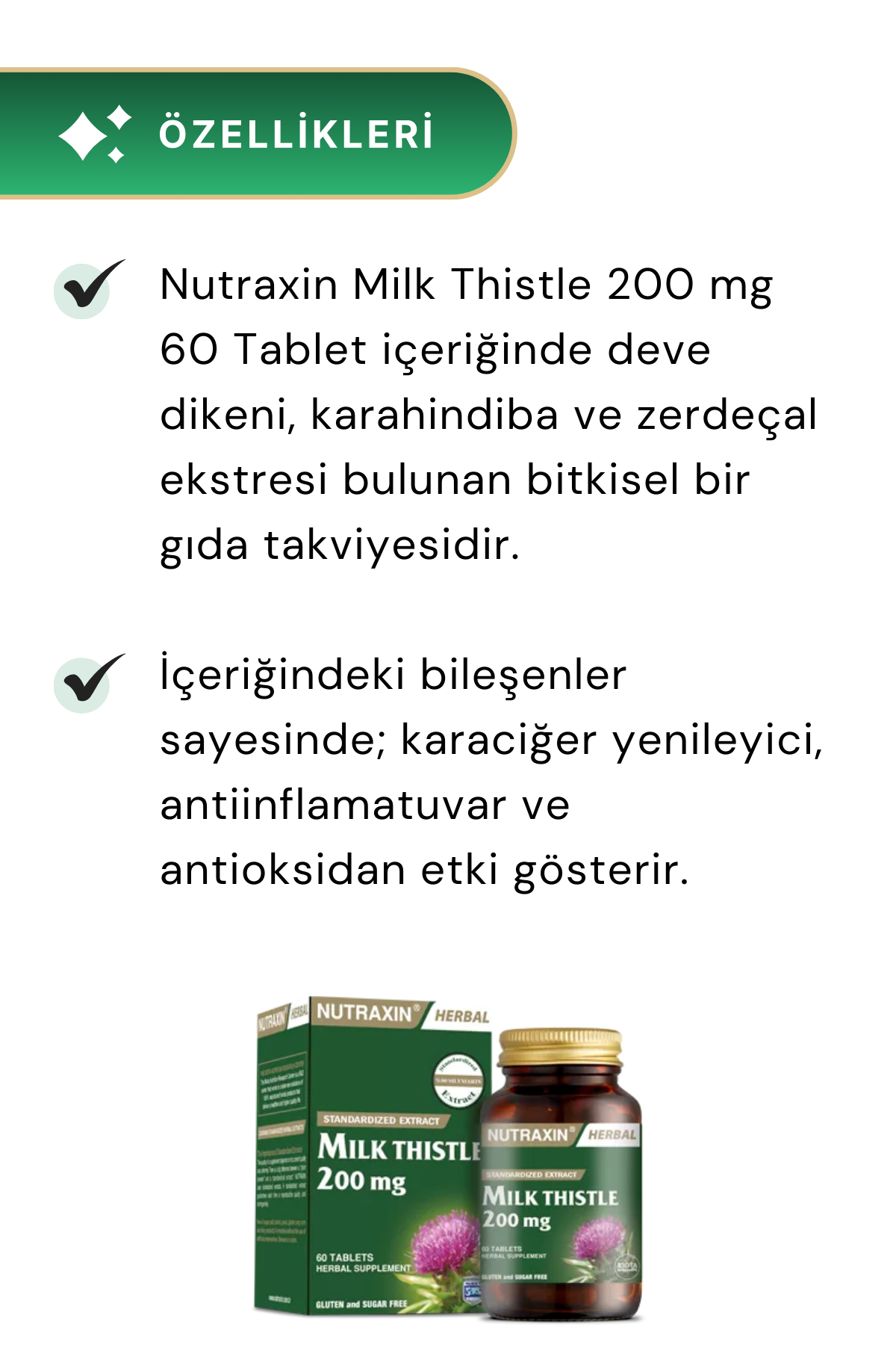 Nutraxin Milk Thistle 200 Mg 60 Tablet 2'li Paket