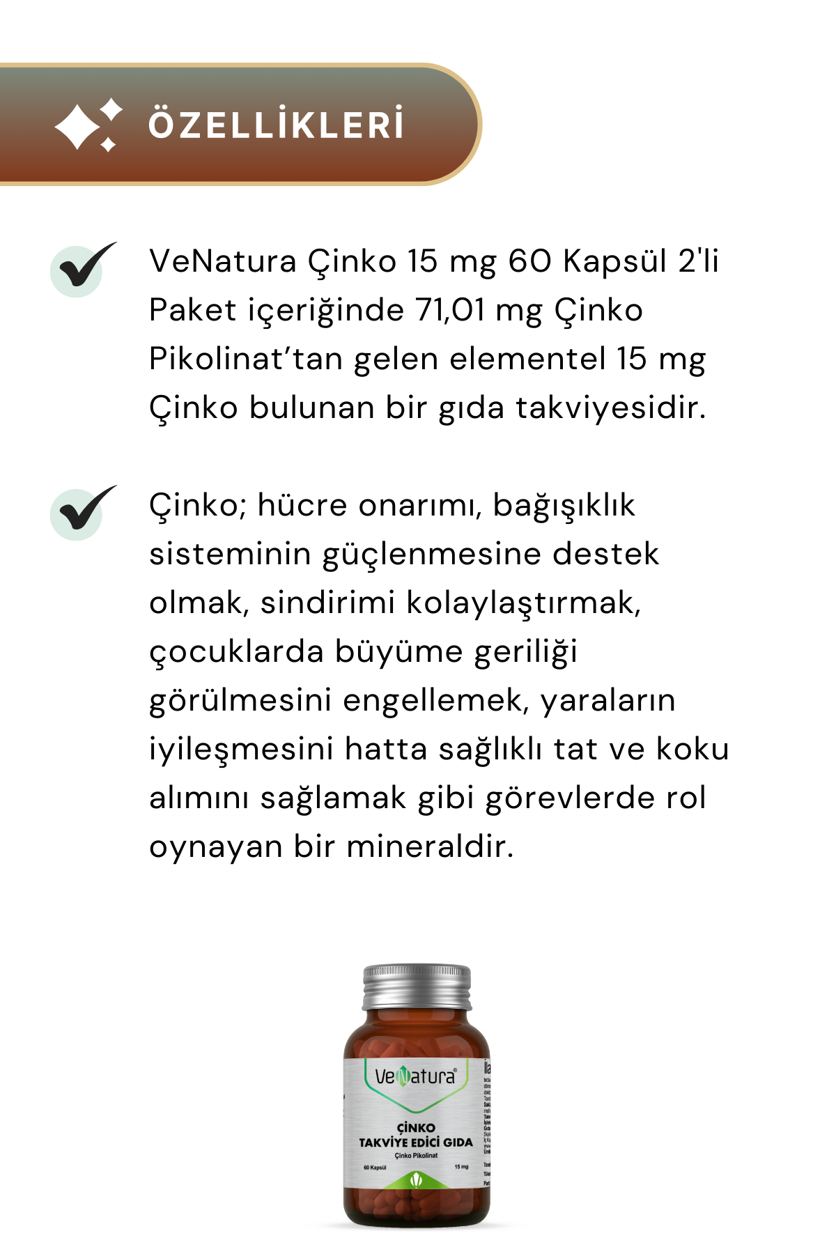 Venatura Çinko 15 mg 60 Kapsül 2'li Paket